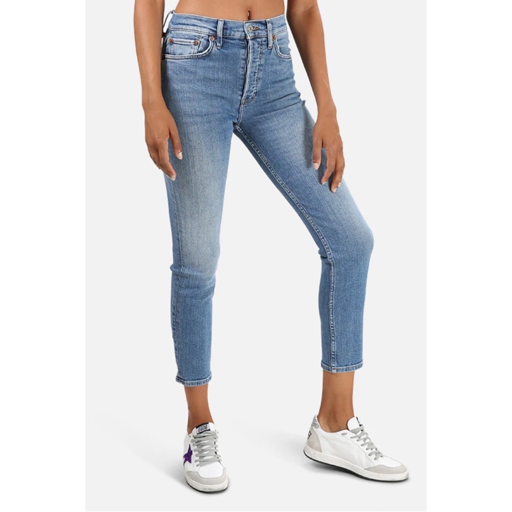 Re/Done High Rise Ankle Crop Jeans Worn Indigo Button Fly Skinny Denim Size 26 - Picture 10 of 10